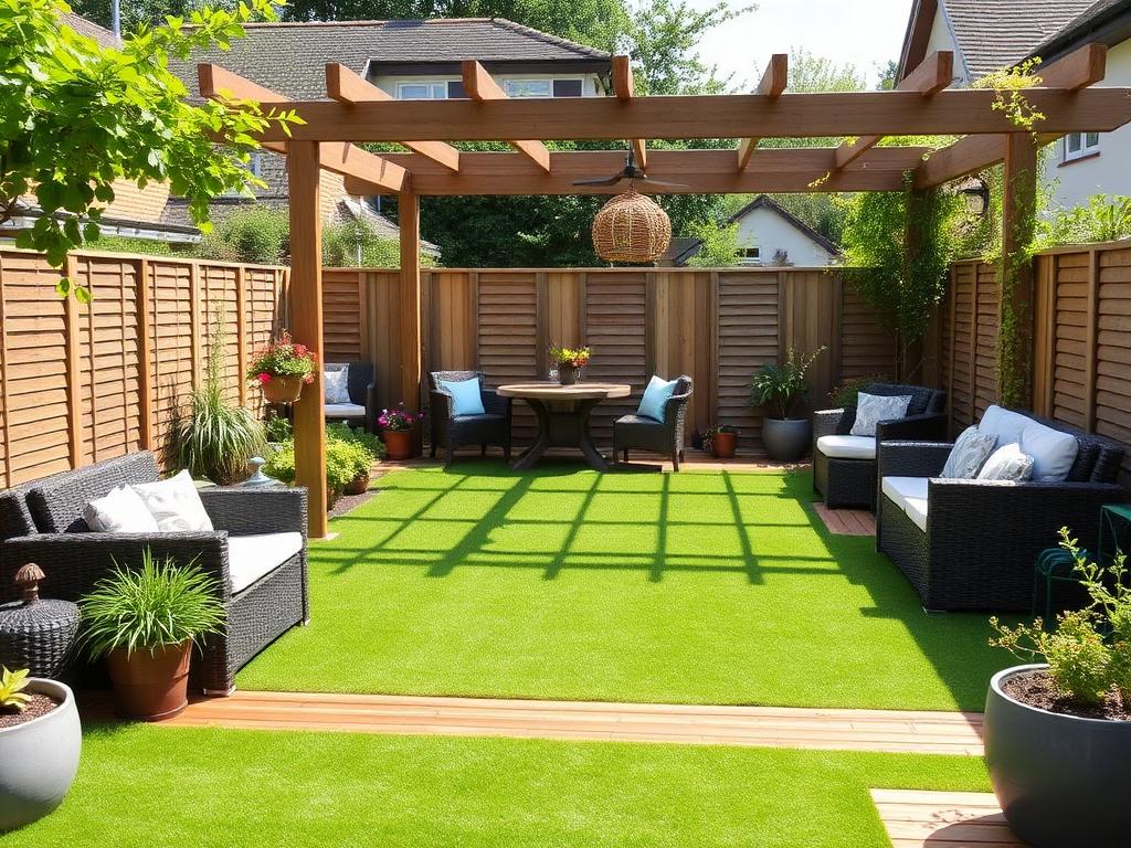 Family garden with pergola seating